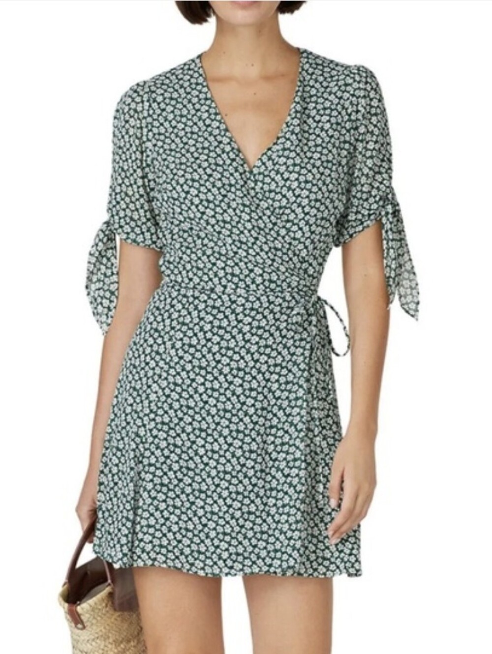 Reformation Venezuela Sammy Green Floral Wrap Dress